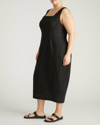 Universal Standard Saulay Square Neck Linen Blend Midi Dress - Black