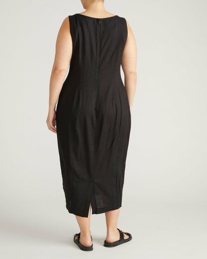Universal Standard Saulay Square Neck Linen Blend Midi Dress - Black