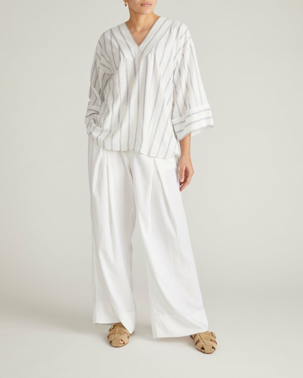 Universal Standard Elio V-Neck Linen Blend Top - Mayfair Stripe
