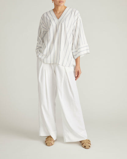 Universal Standard Elio V-Neck Linen Blend Top - Mayfair Stripe