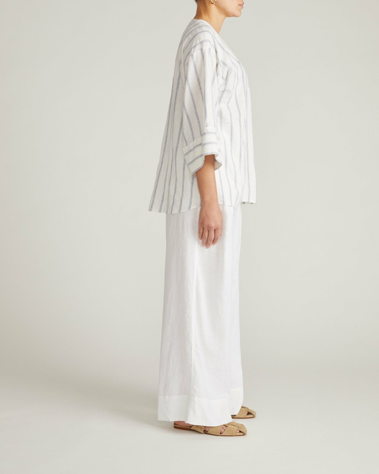 Universal Standard Elio V-Neck Linen Blend Top - Mayfair Stripe