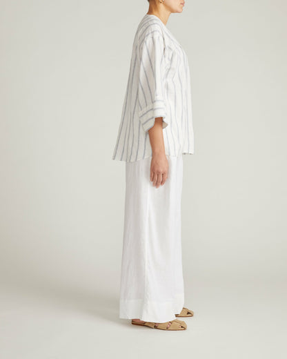 Universal Standard Elio V-Neck Linen Blend Top - Mayfair Stripe