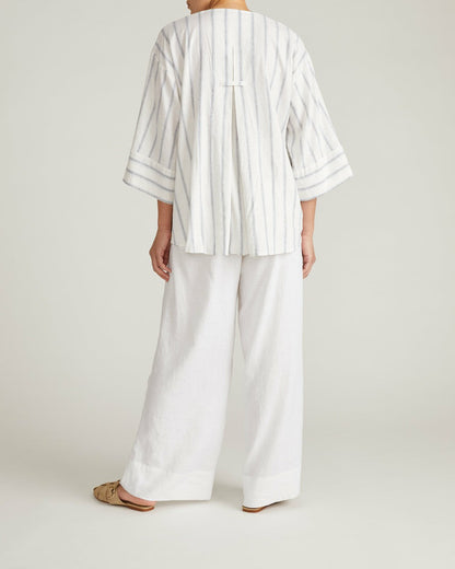 Universal Standard Elio V-Neck Linen Blend Top - Mayfair Stripe