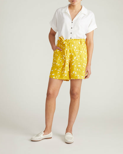 Universal Standard Sandy Short Sleeve Stretch Linen Blend Shirt - White