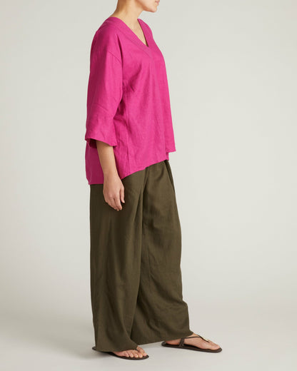 Universal Standard Elio V-Neck Linen Blend Top - Hyper Pink