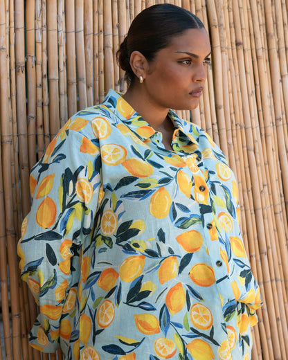 Universal Standard Dawn Linen Blend Hi Low Tunic - Limoncello Print