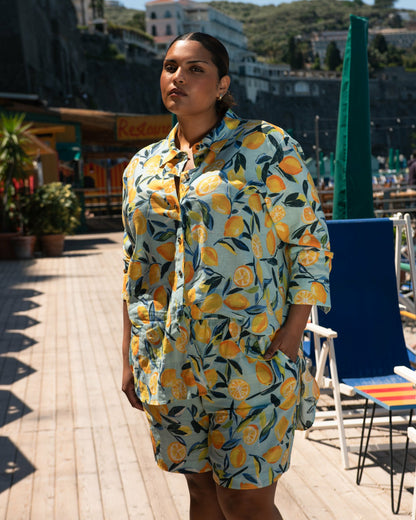 Universal Standard Dawn Linen Blend Hi Low Tunic - Limoncello Print