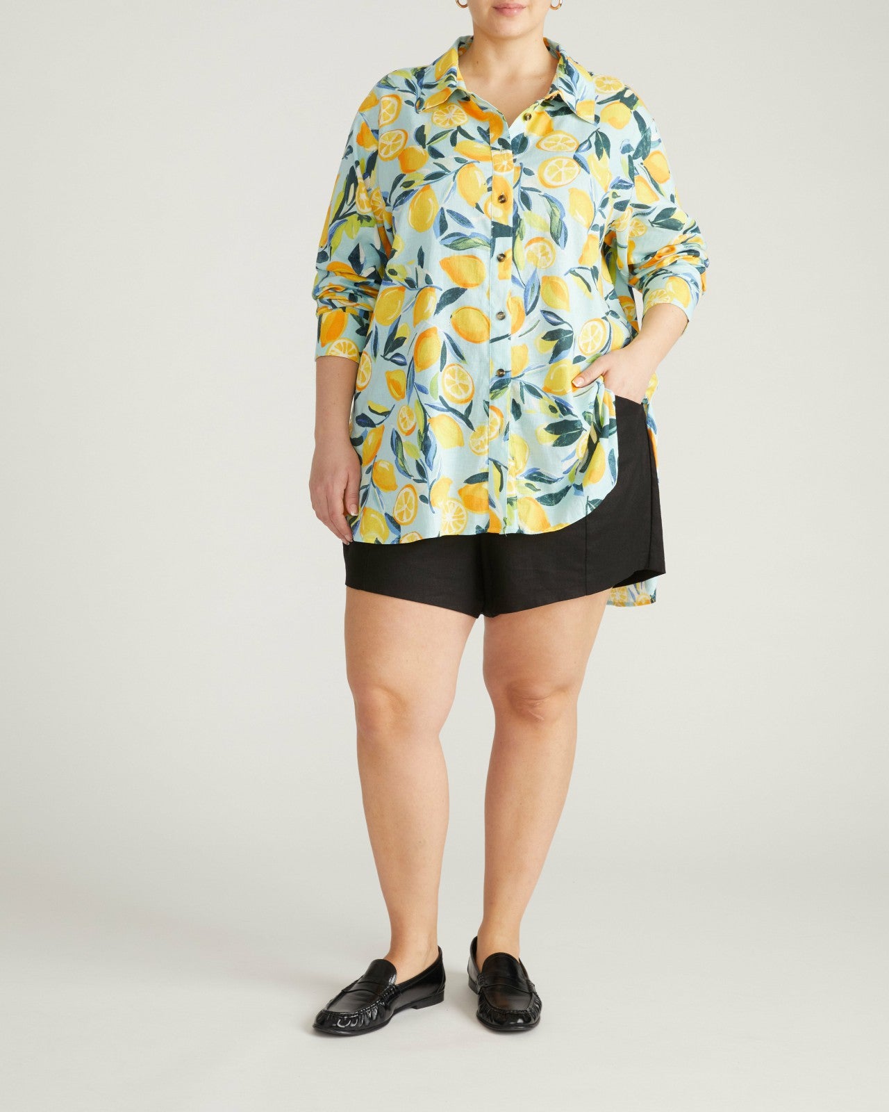 Universal Standard Dawn Linen Blend Hi Low Tunic - Limoncello Print