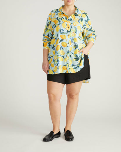 Universal Standard Dawn Linen Blend Hi Low Tunic - Limoncello Print