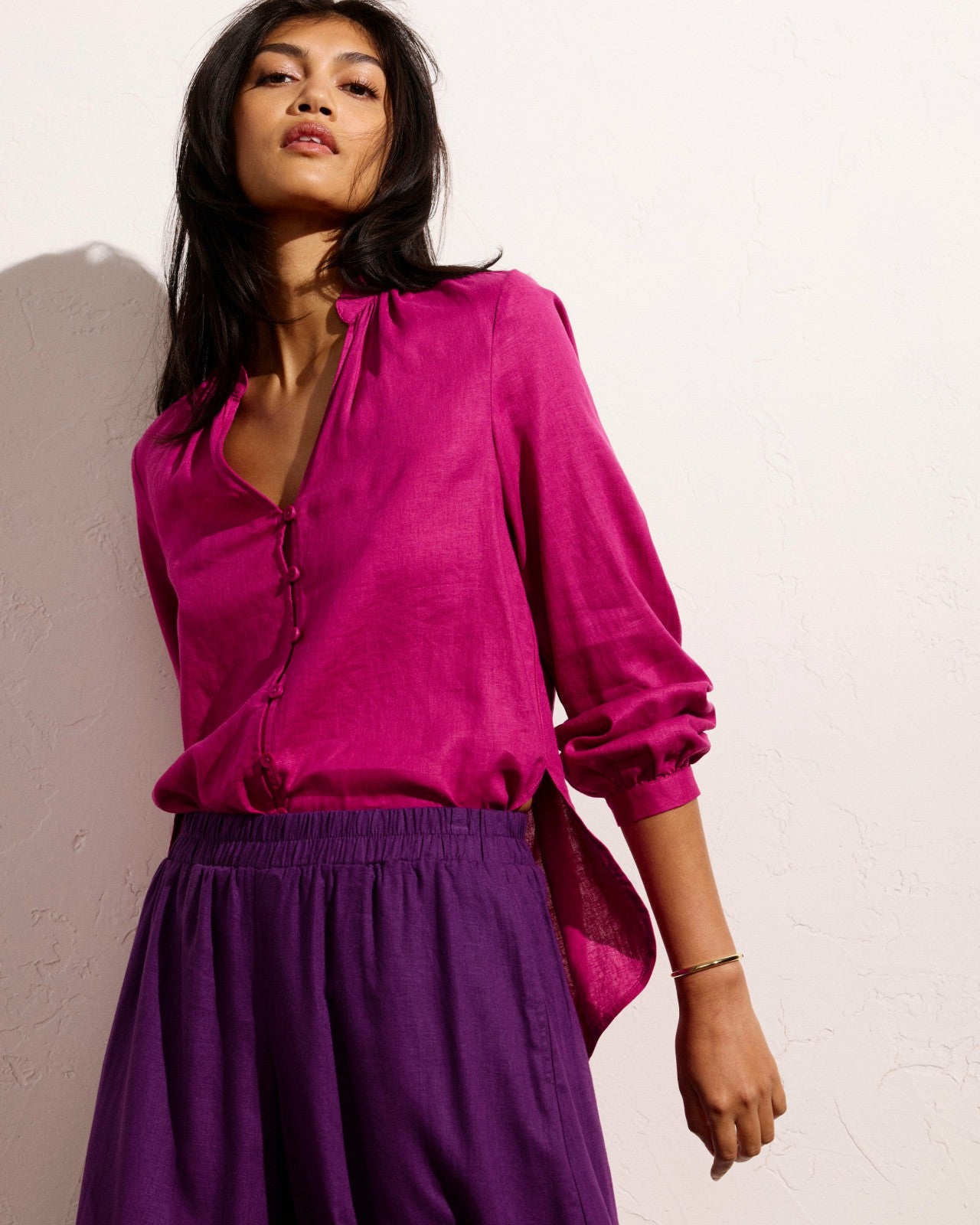 Universal Standard Avalon Linen Blend Blouse - Hyper Pink