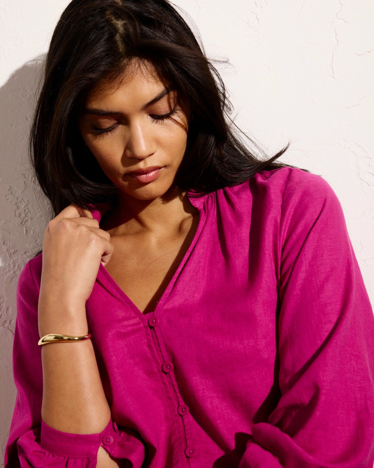 Universal Standard Avalon Linen Blend Blouse - Hyper Pink