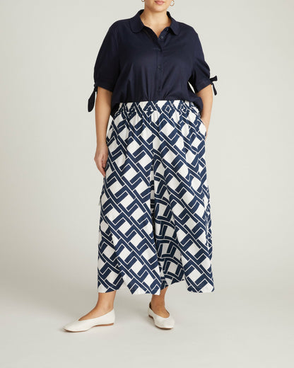 Universal Standard Luisa Short Sleeve Linen Blend Shirt - Navy
