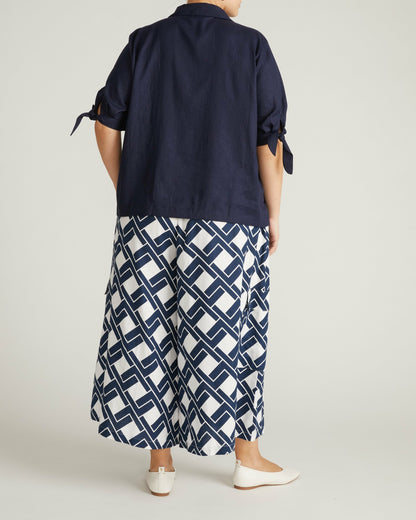 Universal Standard Luisa Short Sleeve Linen Blend Shirt - Navy