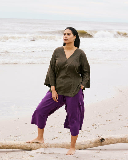 Universal Standard Elio V-Neck Linen Blend Top - Camo