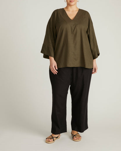 Universal Standard Elio V-Neck Linen Blend Top - Camo