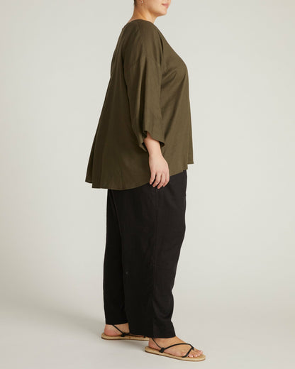 Universal Standard Elio V-Neck Linen Blend Top - Camo