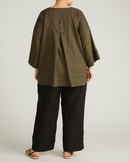 Universal Standard Elio V-Neck Linen Blend Top - Camo