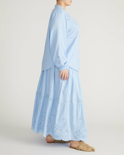 Universal Standard Frances Embroidered Linen Blend Blouse - Cielo Blue