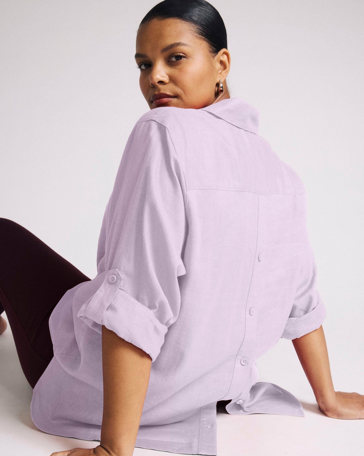 Universal Standard Button Back Linen Blend Polo Shirt - Orchid