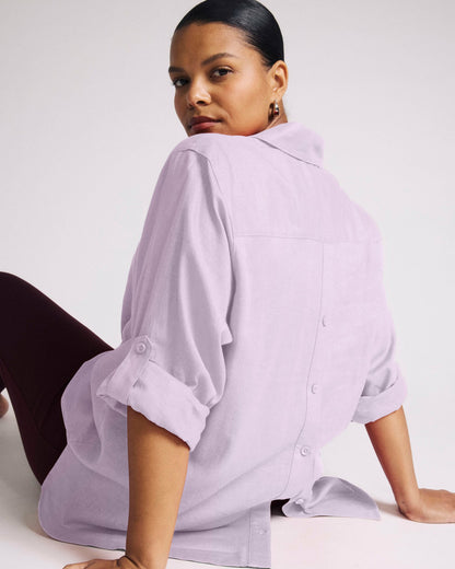 Universal Standard Button Back Linen Blend Polo Shirt - Orchid