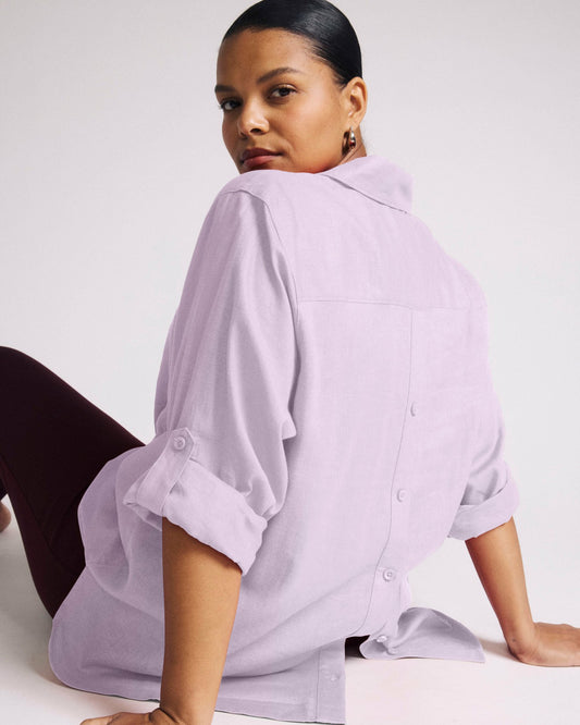 Universal Standard Button Back Linen Blend Polo Shirt - Orchid