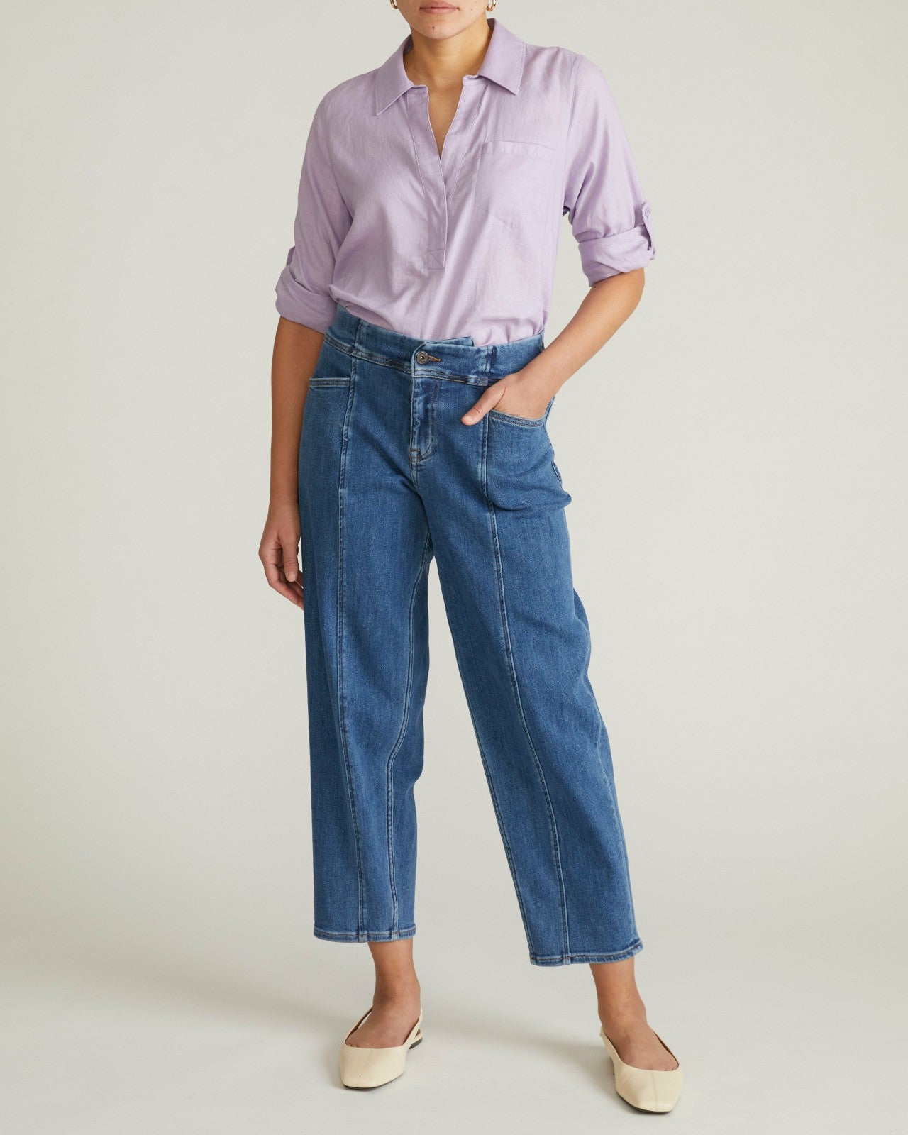 Universal Standard Button Back Linen Blend Polo Shirt - Orchid
