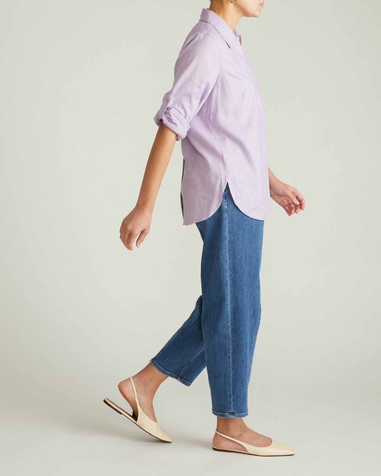 Universal Standard Button Back Linen Blend Polo Shirt - Orchid
