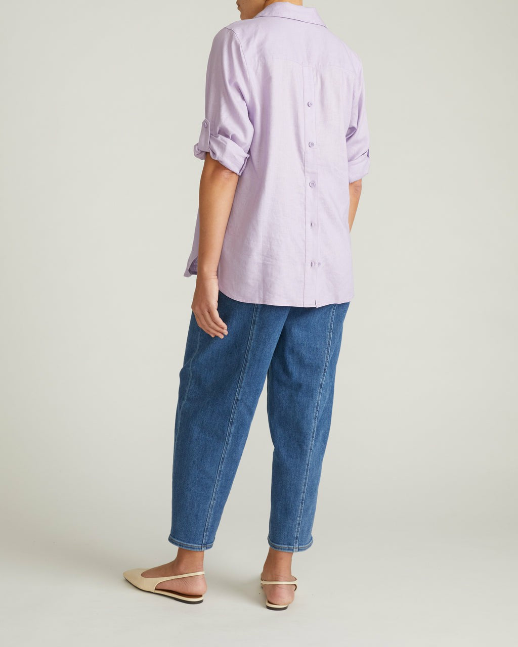 Universal Standard Button Back Linen Blend Polo Shirt - Orchid
