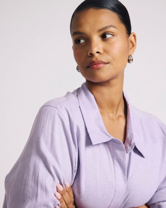 Universal Standard Elbe Stretch Linen Blend Shirt - Orchid