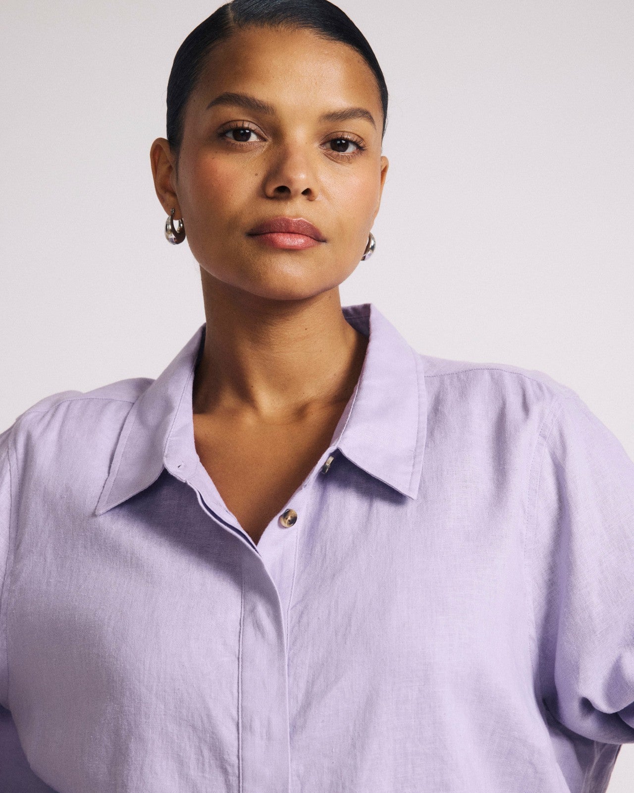 Universal Standard Elbe Stretch Linen Blend Shirt - Orchid