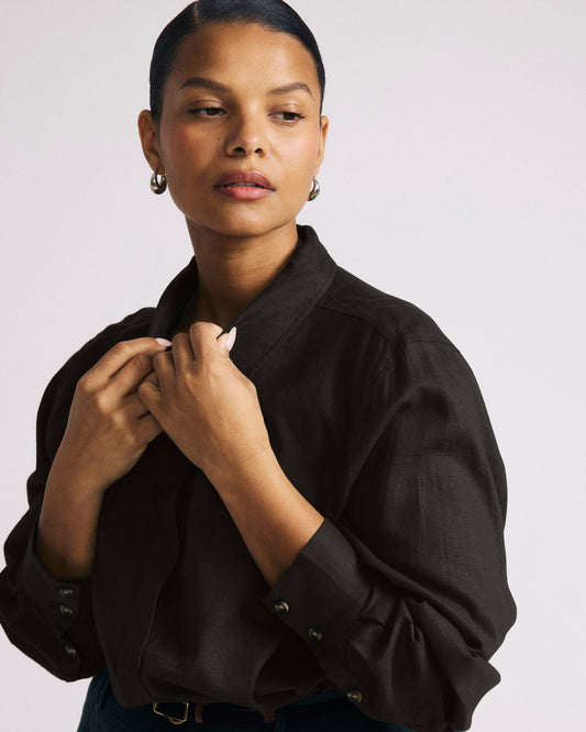 Universal Standard Elbe Stretch Linen Blend Shirt - Black
