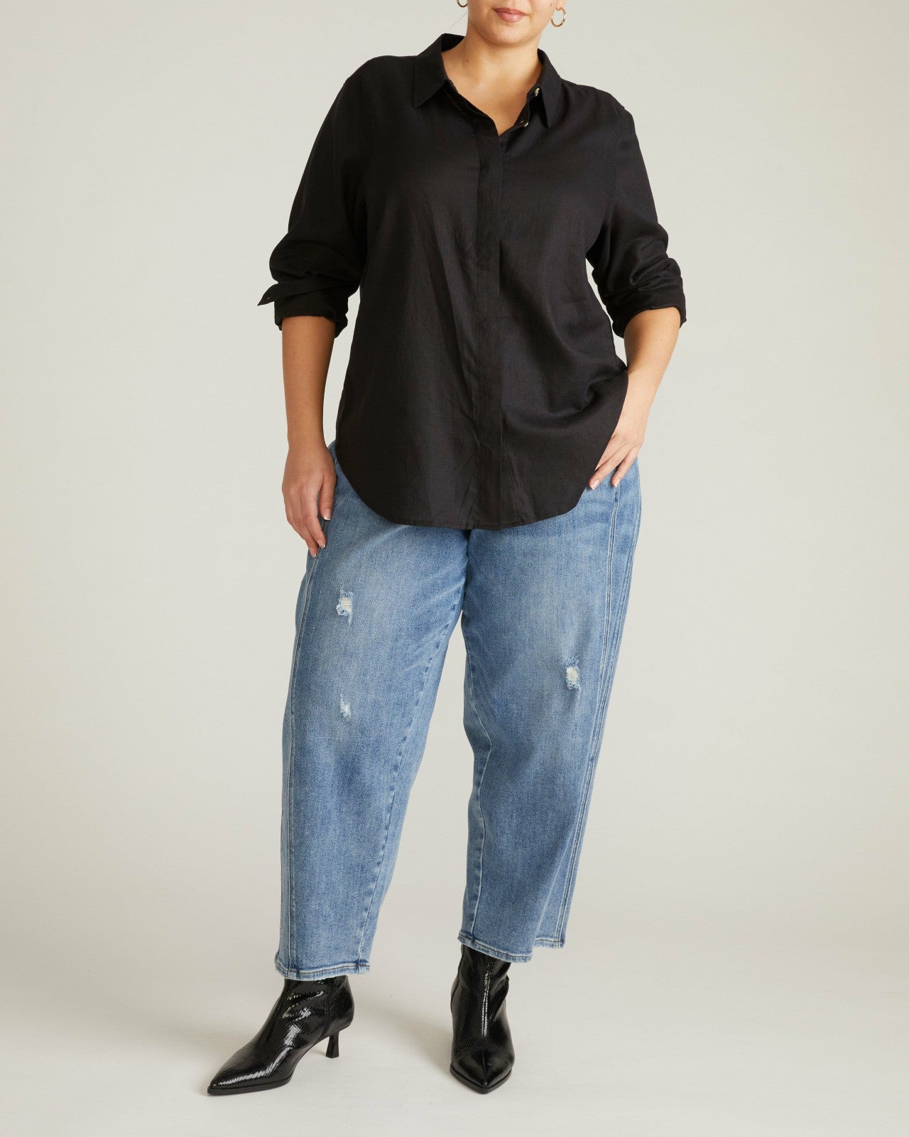 Universal Standard Elbe Stretch Linen Blend Shirt - Black