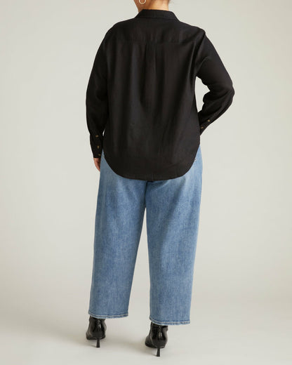 Universal Standard Elbe Stretch Linen Blend Shirt - Black