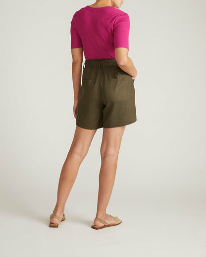 Universal Standard Harbor Stretch Linen Blend Paperbag Shorts - Camo