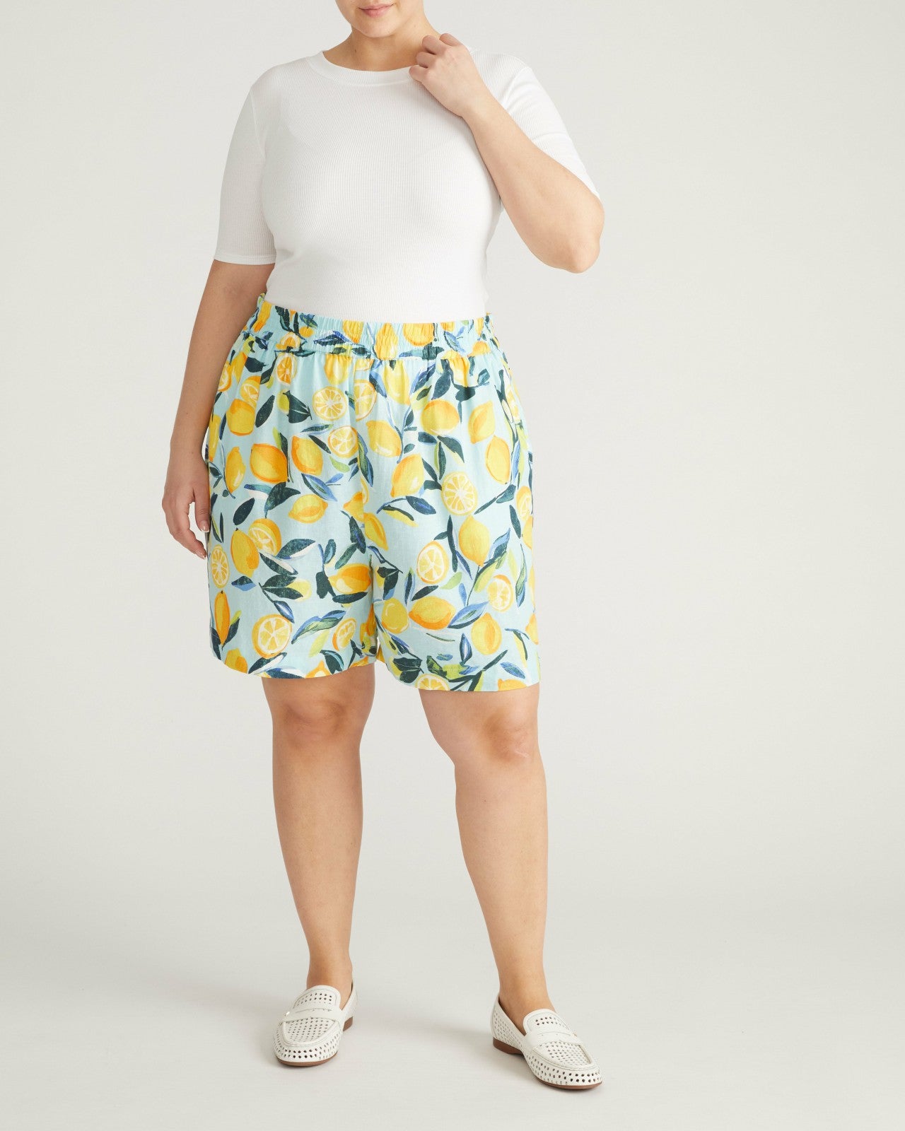 Universal Standard Juniper Linen Blend Easy Pull-On Shorts - Limoncello Print