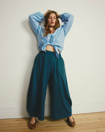 Universal Standard Cosma Barrel Leg Linen Blend Pants - Ink Blue