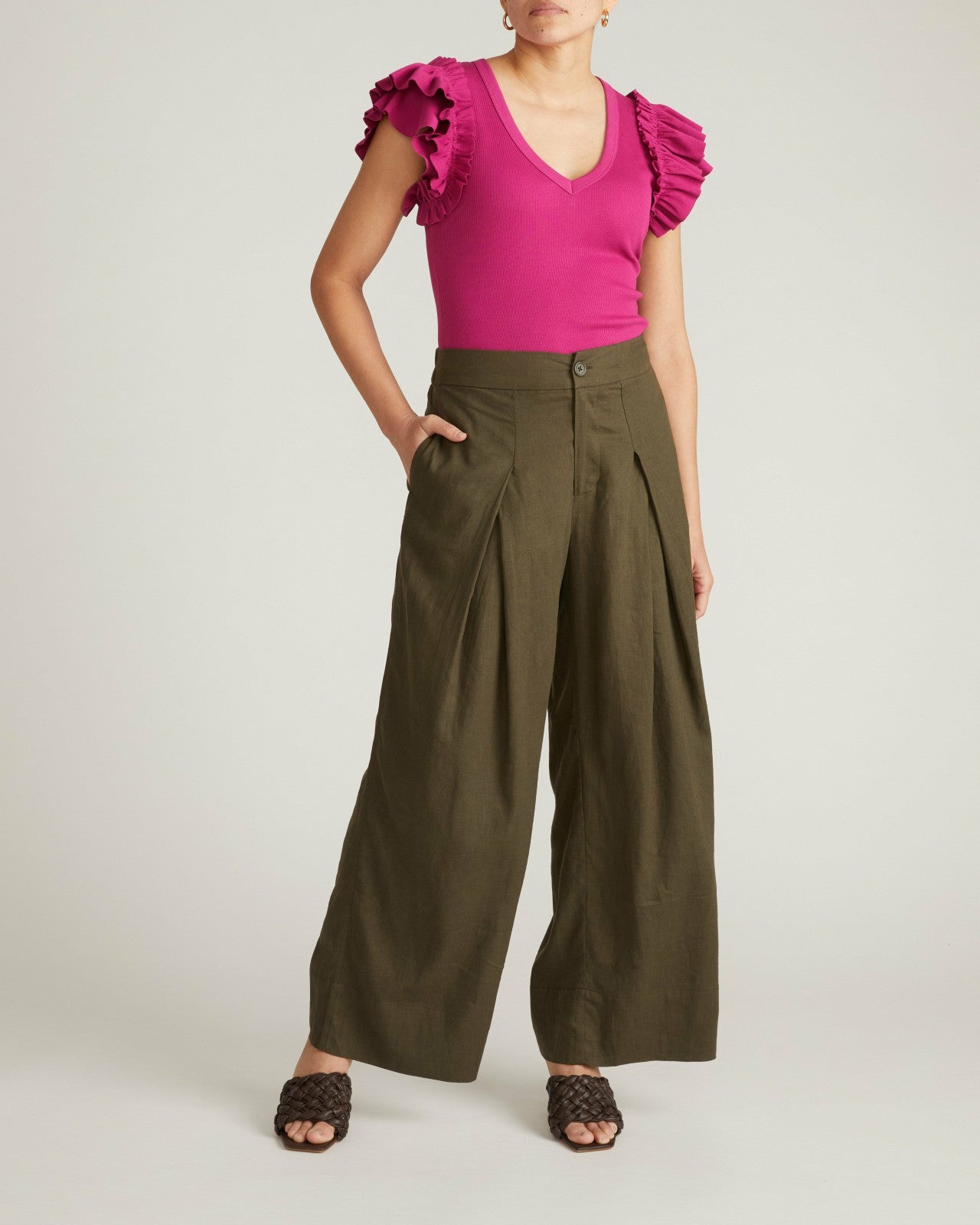 Universal Standard Marley Wide Leg Linen Blend Pants - Camo