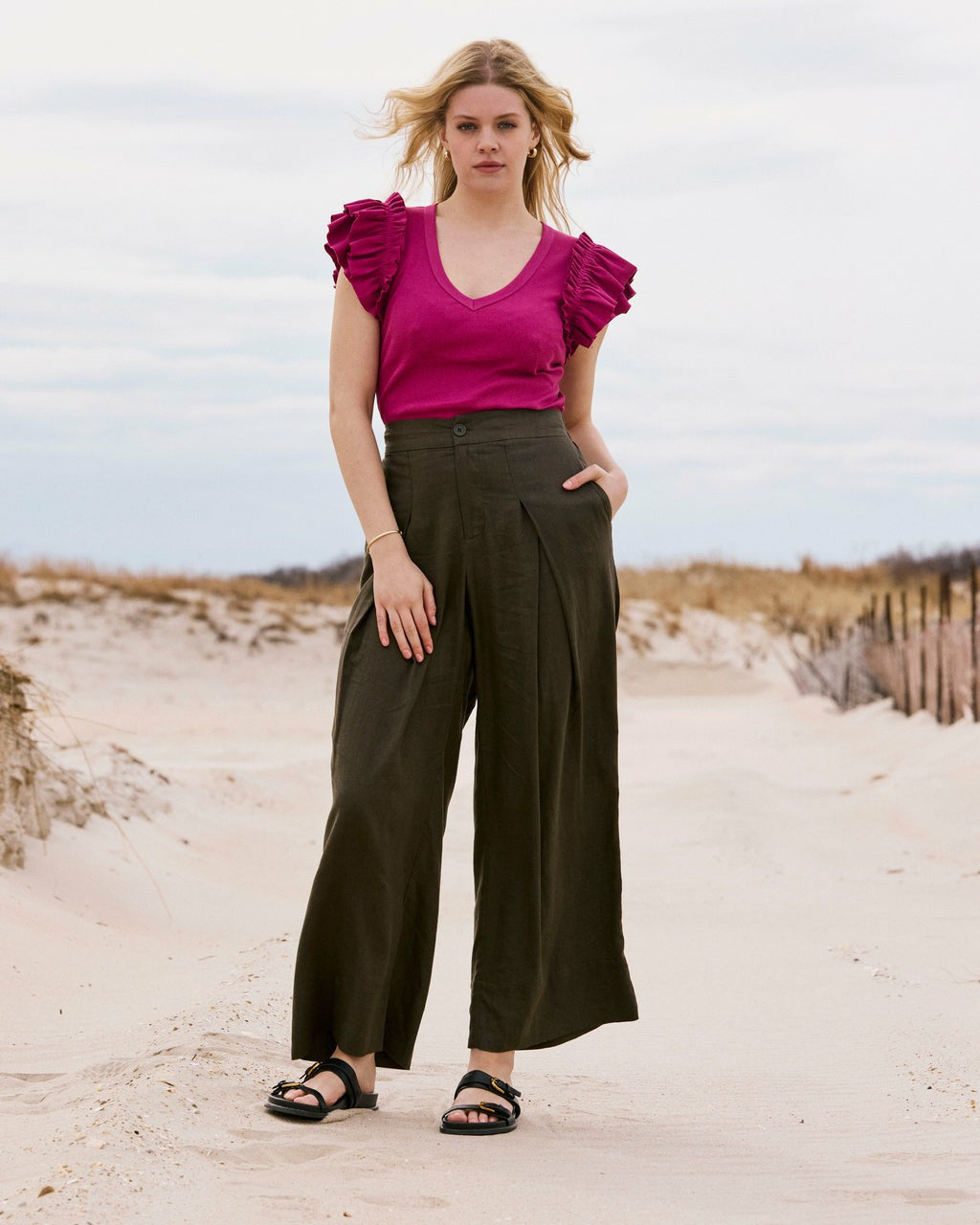 Universal Standard Marley Wide Leg Linen Blend Pants - Camo