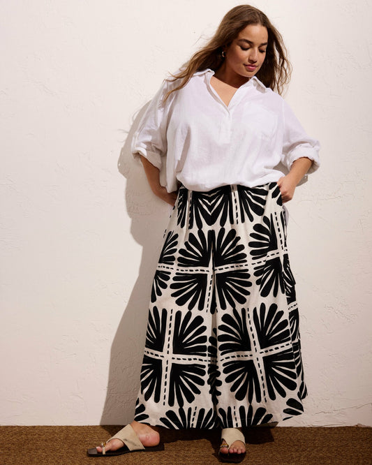 Universal Standard Palazzo Cargo Linen Blend Pant - Ink Bloom Print