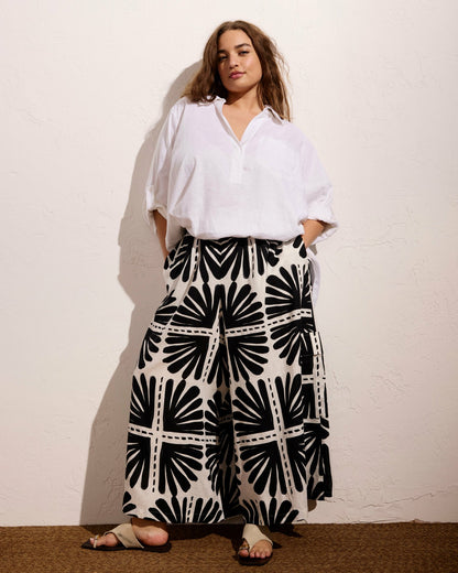 Universal Standard Palazzo Cargo Linen Blend Pant - Ink Bloom Print