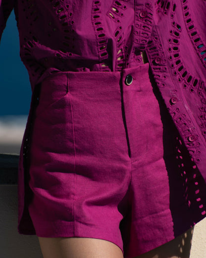 Universal Standard Coastal Linen Blend Shorts - Hyper Pink