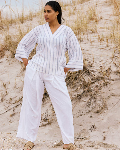 Universal Standard Marley Wide Leg Linen Blend Pants - White