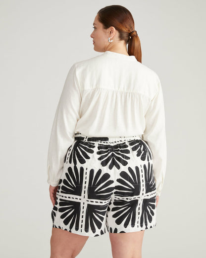Universal Standard Juniper Linen Blend Easy Pull-On Shorts - Ink Bloom Print