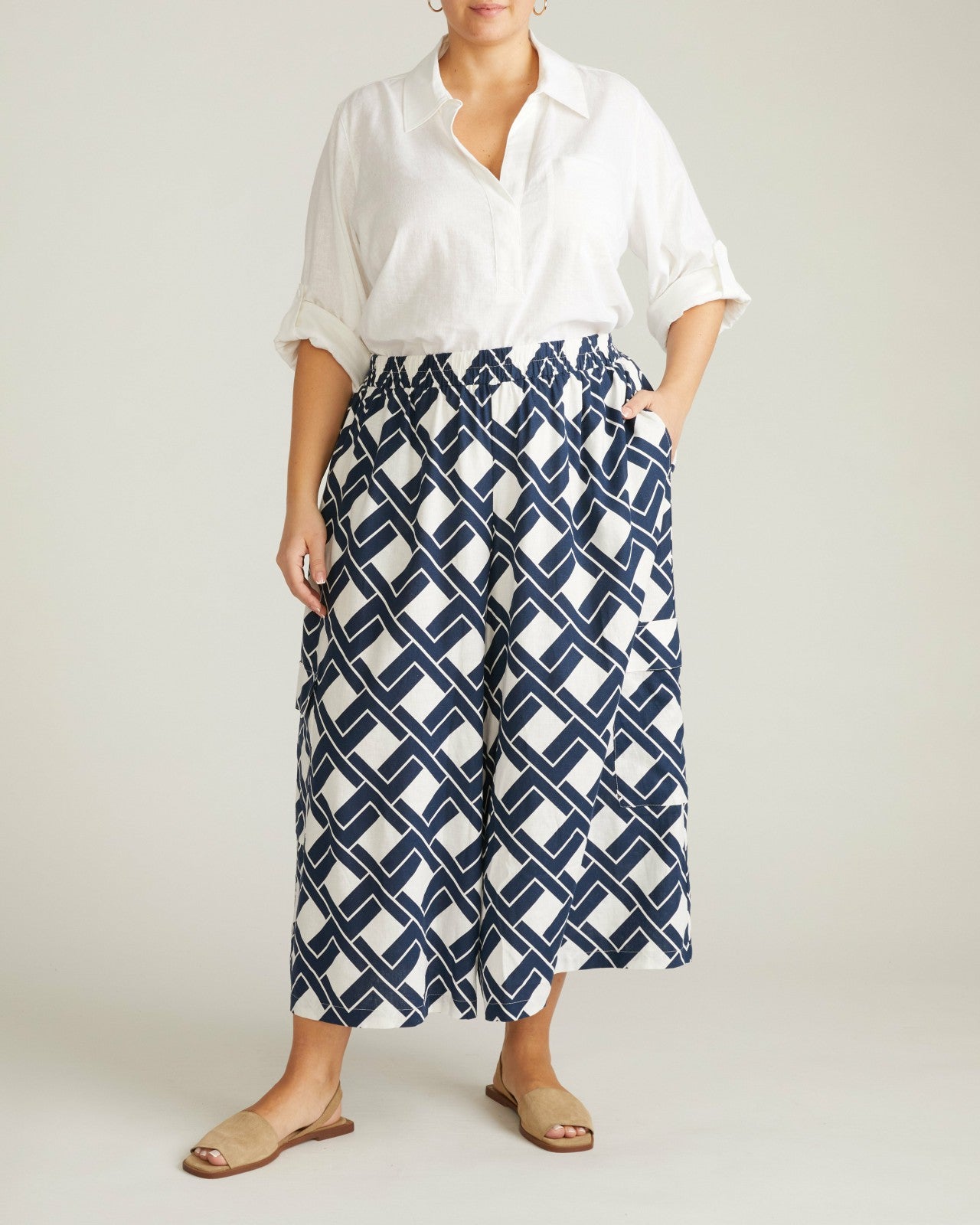 Universal Standard Palazzo Cargo Linen Blend Pant - Geometrica Print