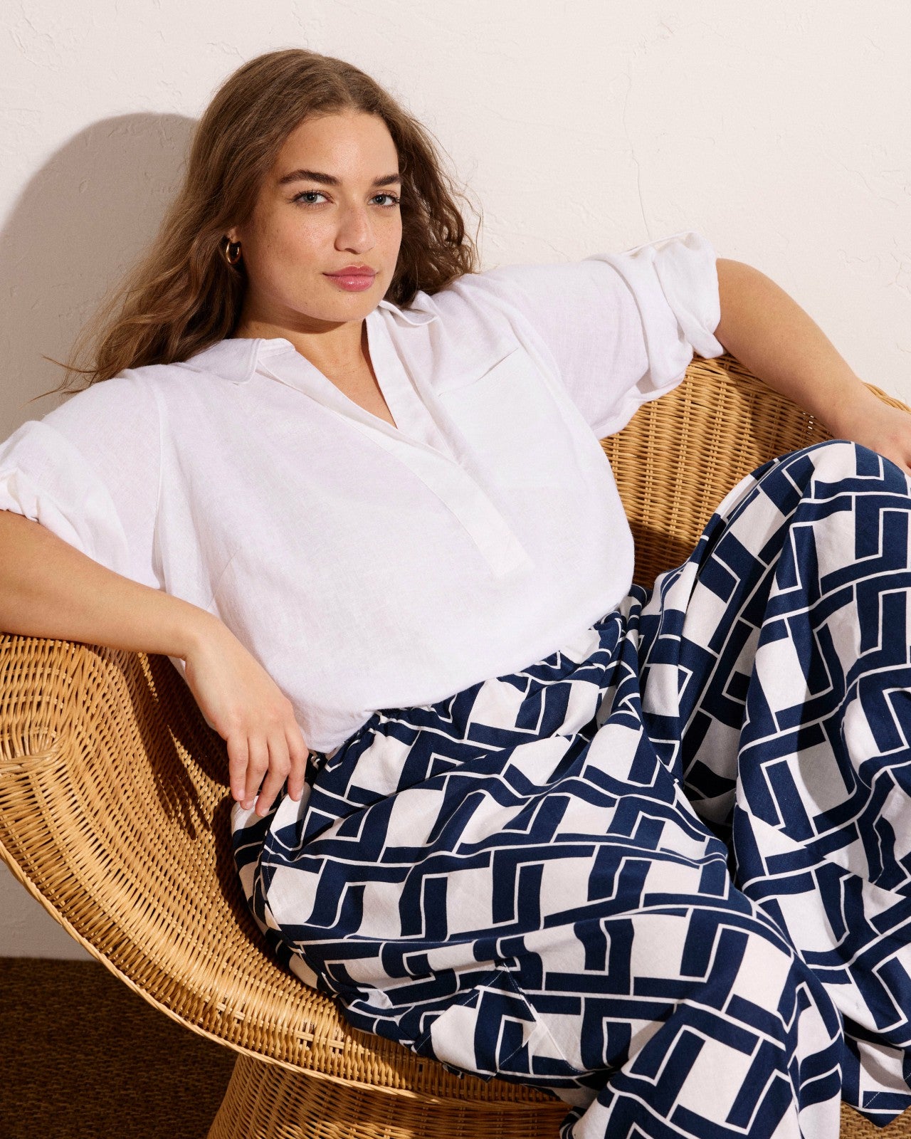 Universal Standard Palazzo Cargo Linen Blend Pant - Geometrica Print