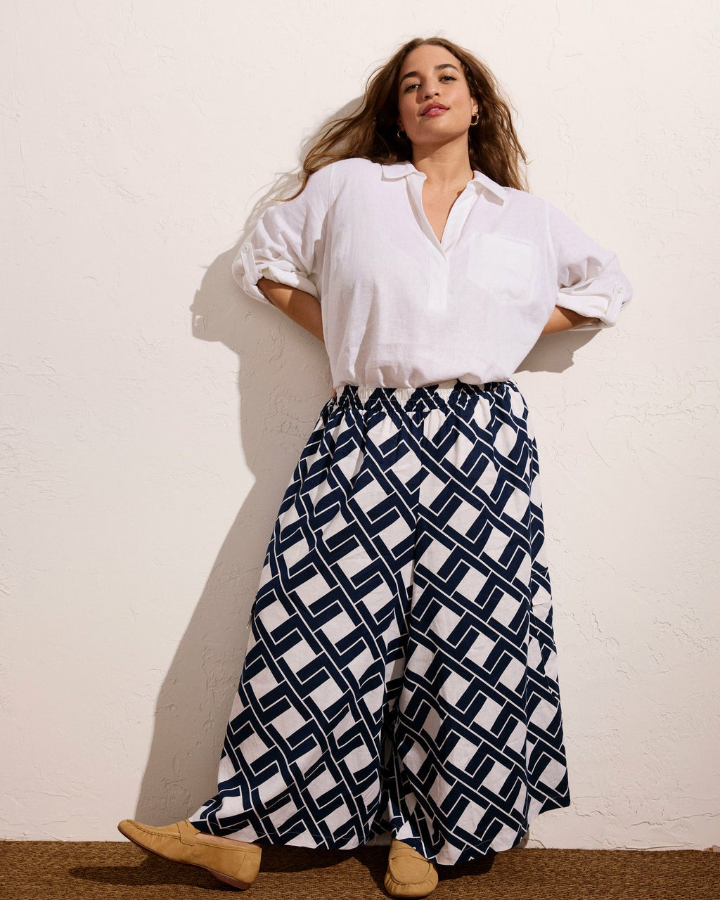 Universal Standard Palazzo Cargo Linen Blend Pant - Geometrica Print