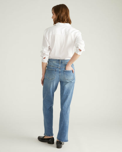 Universal Standard Etta High Rise Straight Leg Jeans 31 Inch - Distressed Washed Indigo