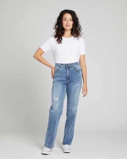 Universal Standard Donna High Rise Curve Straight Leg Jeans 32 Inch - Distressed Indigo