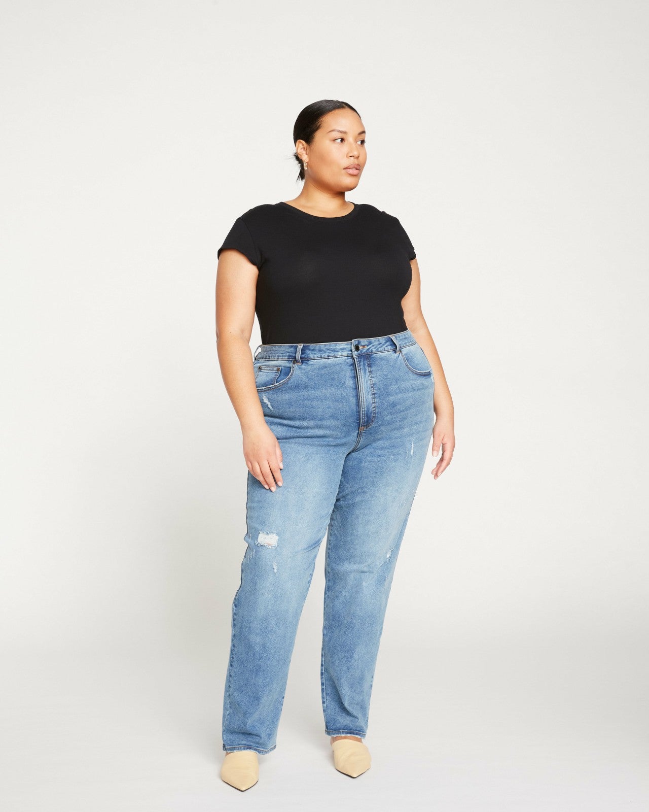 Universal Standard Donna High Rise Curve Straight Leg Jeans 32 Inch - Distressed Indigo