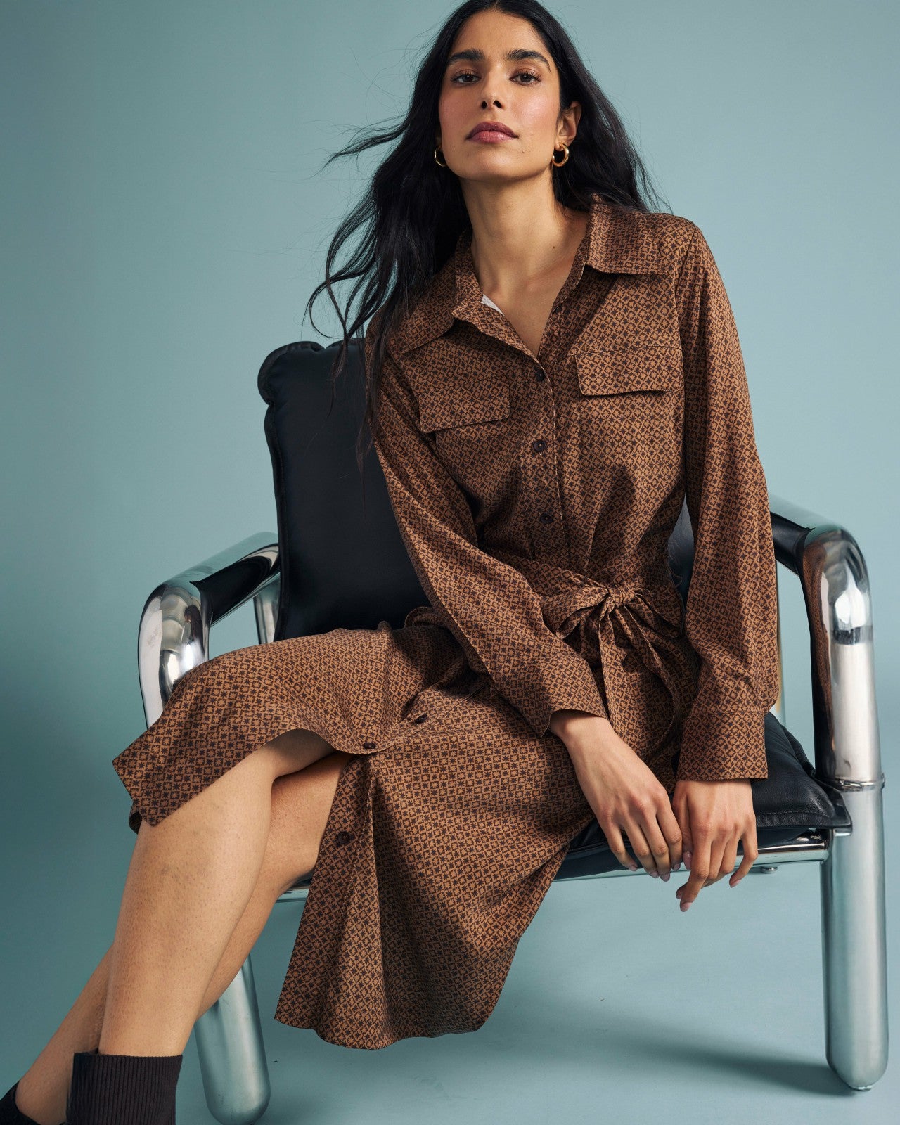 Universal Standard Cooling Stretch Cupro Savannah Dress - Brown Hacienda Print